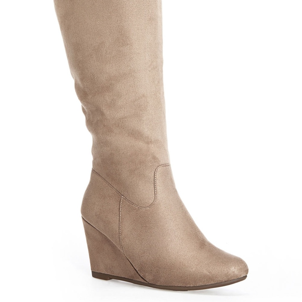 Over the Knee Extended Calf Wedge Boots - …